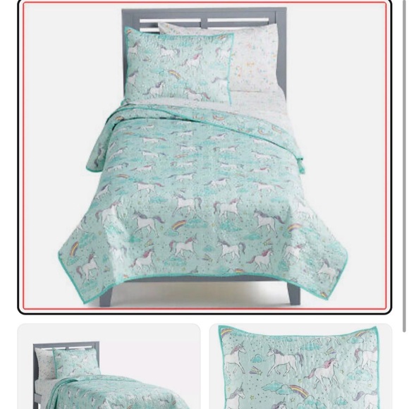 Unicorn Print Bedding Set - Mint Green - Picture 1 of 3